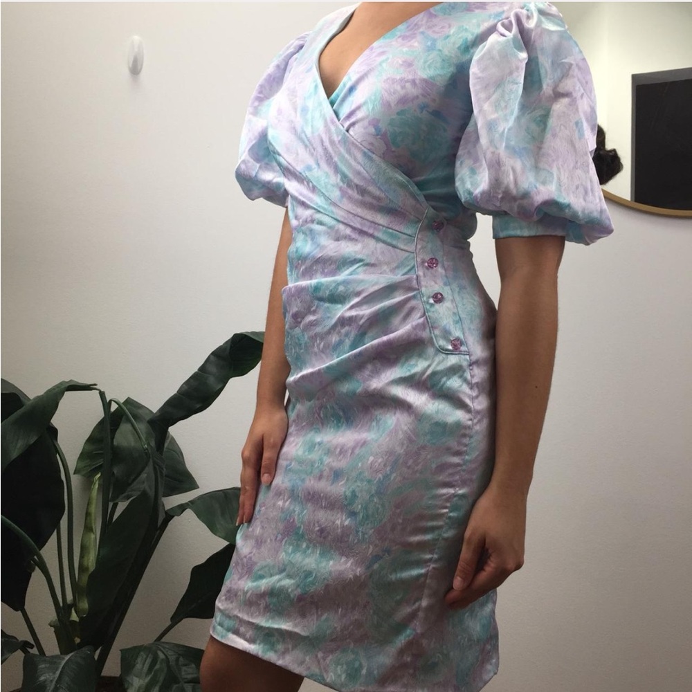 80s Pastel Puff Sleeve Party Dress